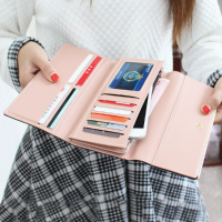 Universal Three Fold 10 Cards Slot Pu Leather Long Purse Phone Wallet Clutch For Phone Under 5.5 Inch
