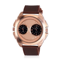 V6 V0177 Men Two Eyes Stainless Steel Dial Silicon Band Analog Watch