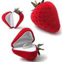 Velvet Red Strawberry Ring Earrings Jewelry Storage Box Case Gift