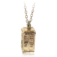 Vintage Antique Silver Bronze Police Box Chain Pendant Necklace