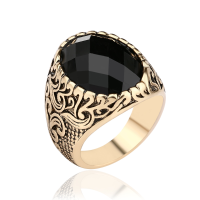 Vintage Black Gem Exquisite Carved Totem Geometry Men Ring