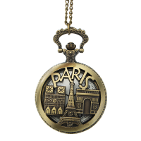 Vintage Hollow Famous Scenery Of Paris Pattern Chain Retro Pocket Watch