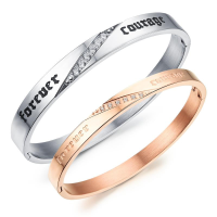 Vintage Titanium Steel Zircon Rose Gold Couple Bracelet