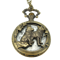 Vintage Wolf Pattern Hollow Chain Retro Analog Quartz Pocket Watch