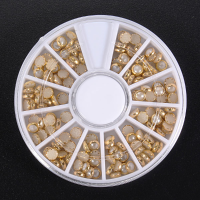 White Pearl Rhinestones Metal Studs Nail Art Decoration Wheel