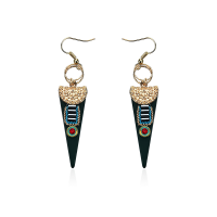 Women Bohemian Earrings Ethnic Gemstone Inlay Triangle Pendant Gold Plated Ear Drop Boho Jewelry