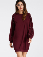 Women Casual Round Neck Pearl Beading Sweatshirt