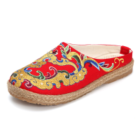 Women Embroidery Slip On Flat Slipper Shoes