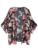 Women Floral Loose Batwing Shawl Kimono Boho Sheer Cardigan