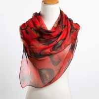 Women Georgette Oil Painting Scarves Soft Leaf Pattern Scarf Shawl