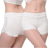 Women Lace Embroidery Anti Exposure Seamfree Breathable Modal Mid Waist Boyshorts
