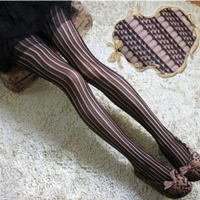 Women Lady Hollow Out Sexy Stocking Harajuku Style Vertical Stripe Tights Vintage Pantyhose