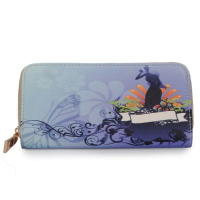 Women Leather Blue Print Long Wallet Clutch Bag
