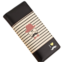 Women Leather Stripe Mustache Wallet Purse Long Clutch Card Holder Bag
