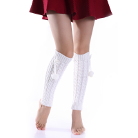 Women Leg Warmers Knitted Winter Boots Socks With Pompom Cuffs Knee High Heap Pile Socks