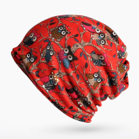 Women Owl Pattern Slouchy Multi Function Bonnet Cap