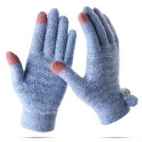 Women Plus Cashmere Full Fingers Gloves Outdoor Riding Thicken Warm Touch Screen Knitted Gloves