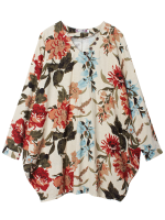 Women Pretty Floral Print Asymmetry Hem Long Sleeve Loose Dress