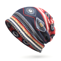 Women Print Beanie Hat Antumn Warm Multi Function Collar Scarf Casual Bonnet Cap