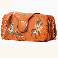 Women Pu Leather Embroidery Crossbody Handbag Multi Pocket Purse Phone Bag Crossbody Bag