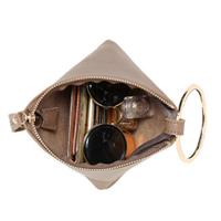 Women Pu Leather Zipper Triangle Coin Bags Portable Round Metal Purse