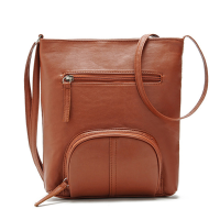 Women Retro Front Zipper Pocket Pu Leather Crossbody Bag Shoulder Bag