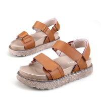 Women Rome Sandals Spring Autumn Leather Round Head Flat Platform Shoes Comfortable Non Slip