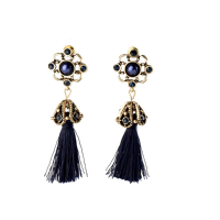 Women's Elegant Earrings Ethnic Hollow Flower Rhinestone Tassel Ear Stud Clothing Accessories
