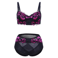 Women Sexy Lace Embroidery Silica Cup Brassiere Front Closure Knead Adjustable Bra Set