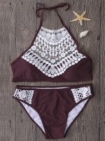 Women Sexy Lace Halter High Neck Hollow Out Wireless Backless Padded Tankinis