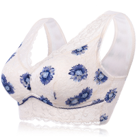 Women Sexy Lace Push Up Wireless Full Cup Printing Comfortable Gather Vest Bra