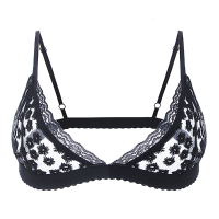 Women Sexy Pullover Flower Embroidery Bralette Wire Free Triangle Cup Elastic Bra