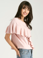 Women Short Sleeve Lotus Leaf Casual Summer Ruffle Pink T Shirts