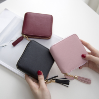 Women Small Wallets Tassel Pendant Short Money Wallets Pu Leather Lady Zipper Coin Pocket Purse