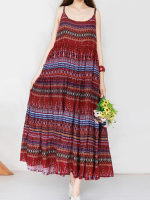 Women Spaghetti Strap Boho Floral Maxi Dress