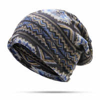 Women Striped Print Beanies Hat Windproof Warm Multi Function Scarf Bonnet Hats