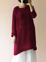 Women Vintage Cotton Linen Loose Baggy Blouse