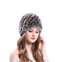 Womens Classic Rex Rabbit Fur Beanie Winter Warm Stripe Hats