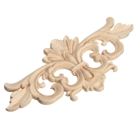 Wood Carving Applique Unpainted Flower Applique Wood Carving Decal For Furniture Cabinet 22x10cm
