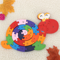Wooden Snail Shape Puzzle Jigsaw Alphabet Number Blocks Kid Educational Toy