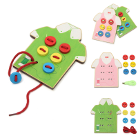 Wooden Wear The Button Girl Boy Kids Diy Daily Life Skill Developmental Toy