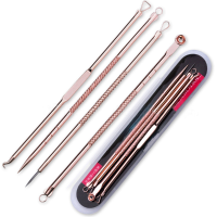 Y.F.M® 4pcs Acne Blackhead Remover Needles Set Rose Gold Double Head Pimples Multipurpose Cleansing Tool