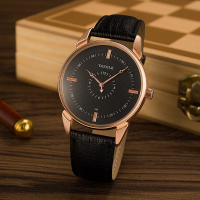 Yazole 396 Male Quartz Watch Luminous Leather Strap Simple Men Wrist Watch