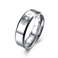 Zircon Crystal Stainless Steel Couple Lover Love Birthday Gift Women Men Ring Jewelry