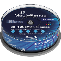 MediaRange BD R 25 GB blu ray media 4x, 25 stuks, bedrukbaar