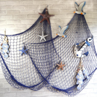 Mediterranean Style Decorative Fish Net With Shells Blue White