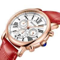 Megir 2058 Women Watch Luxury Roman Number Leather Strap Ladies Quartz Watch