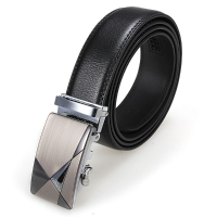 Men Business Suit Automatic Buckle Waist Strap Leather Belt Black