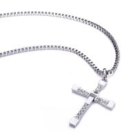 Men Cross Pendant Chain Long Necklace Crystal Alloy