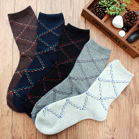 Men Fall Winter Sports Baksetball Casual Rhombus Grid Cozy Socks